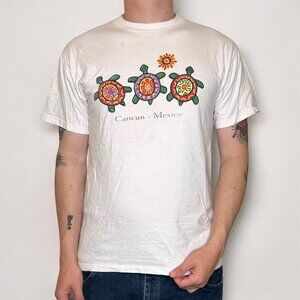 Vintage 90s Cancun Mexico Turtle Travel Tourist Colorful Beach T-Shirt M